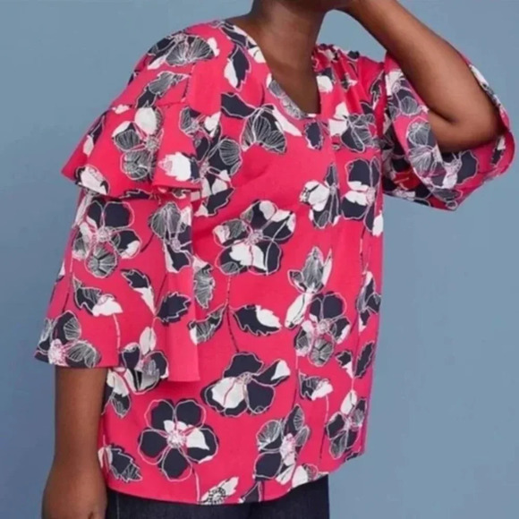 Lane Bryant Pink Floral Ruffle Sleeve Blouse in Size 22/24 - Picture 1 of 9